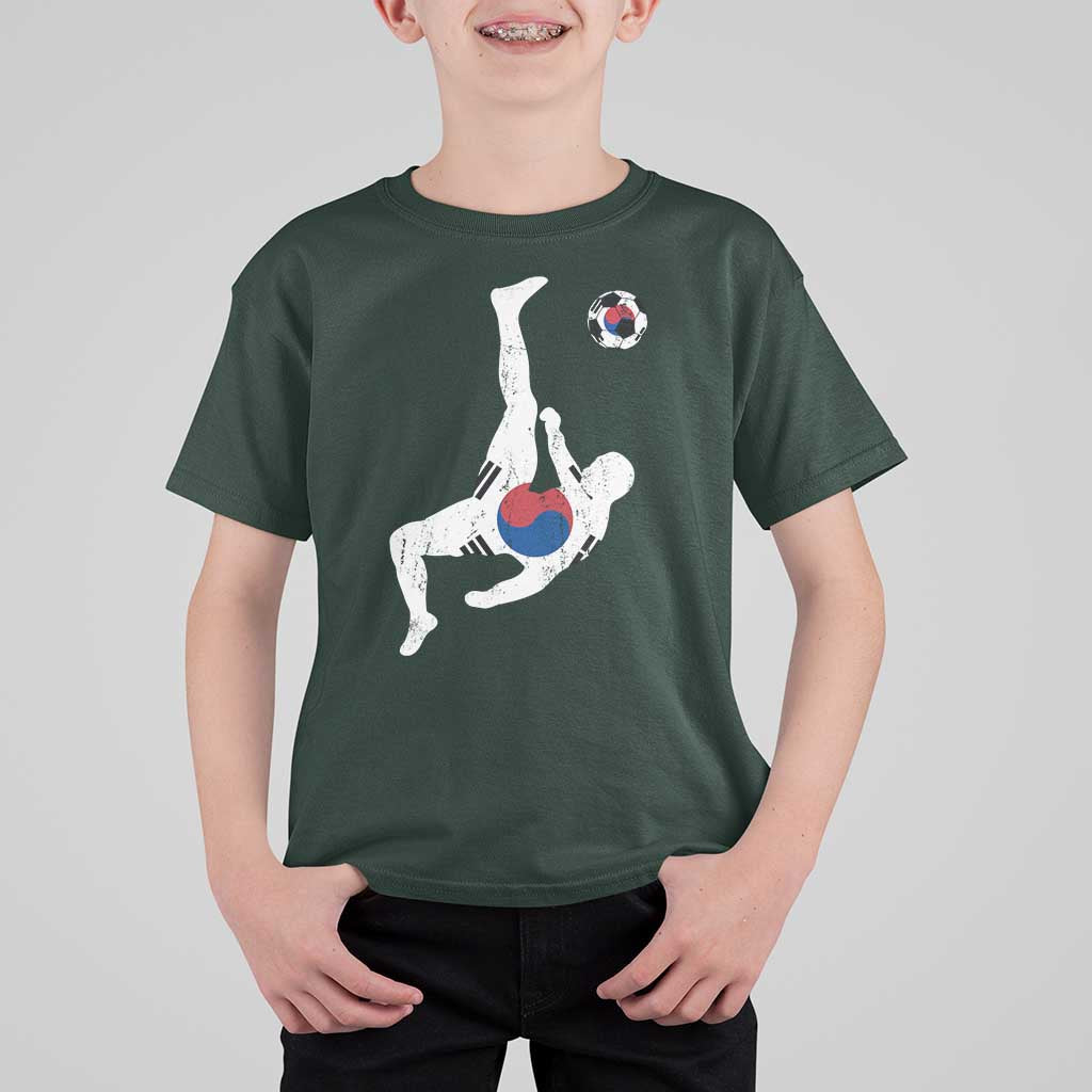 South Korea Soccer T Shirt For Kid Bicycle Kick Silhouette Korean Flag