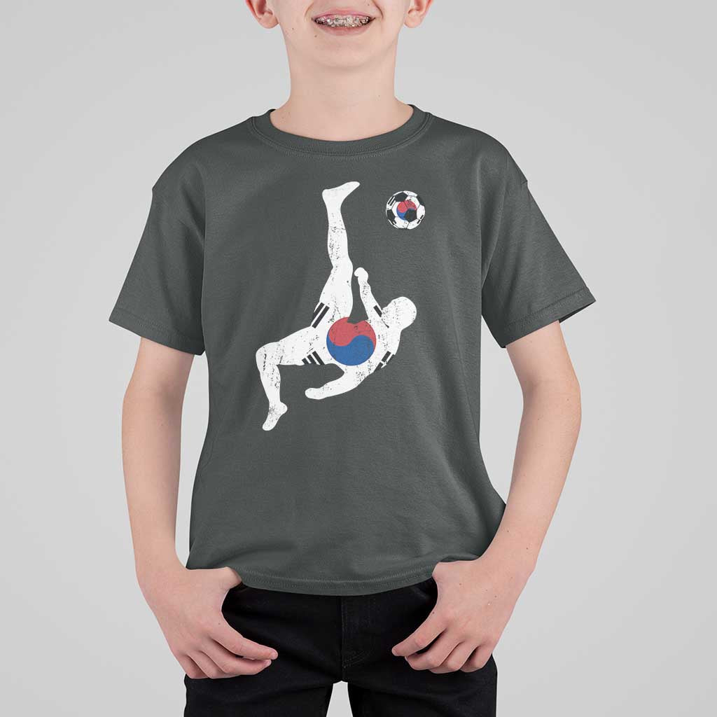South Korea Soccer T Shirt For Kid Bicycle Kick Silhouette Korean Flag