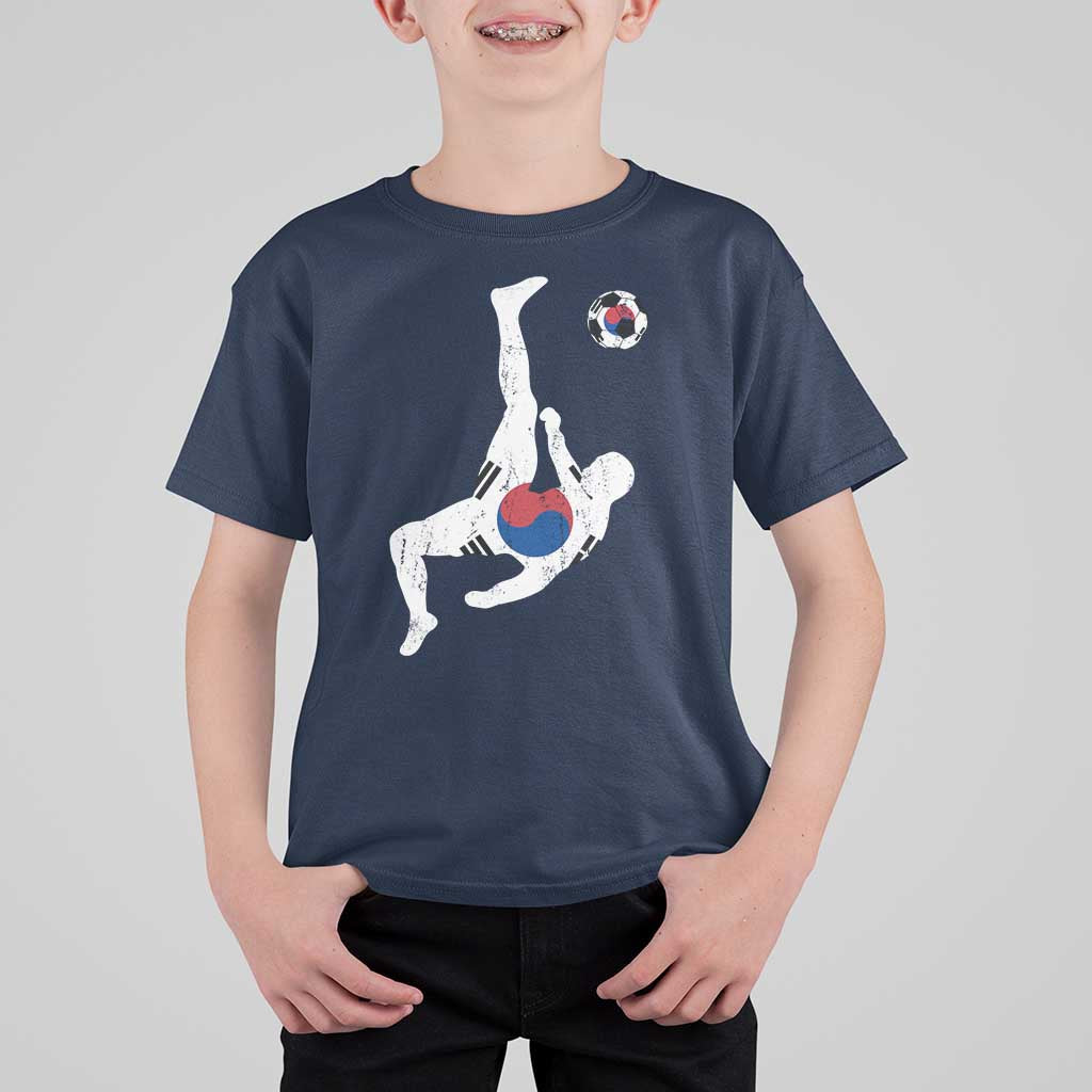 South Korea Soccer T Shirt For Kid Bicycle Kick Silhouette Korean Flag