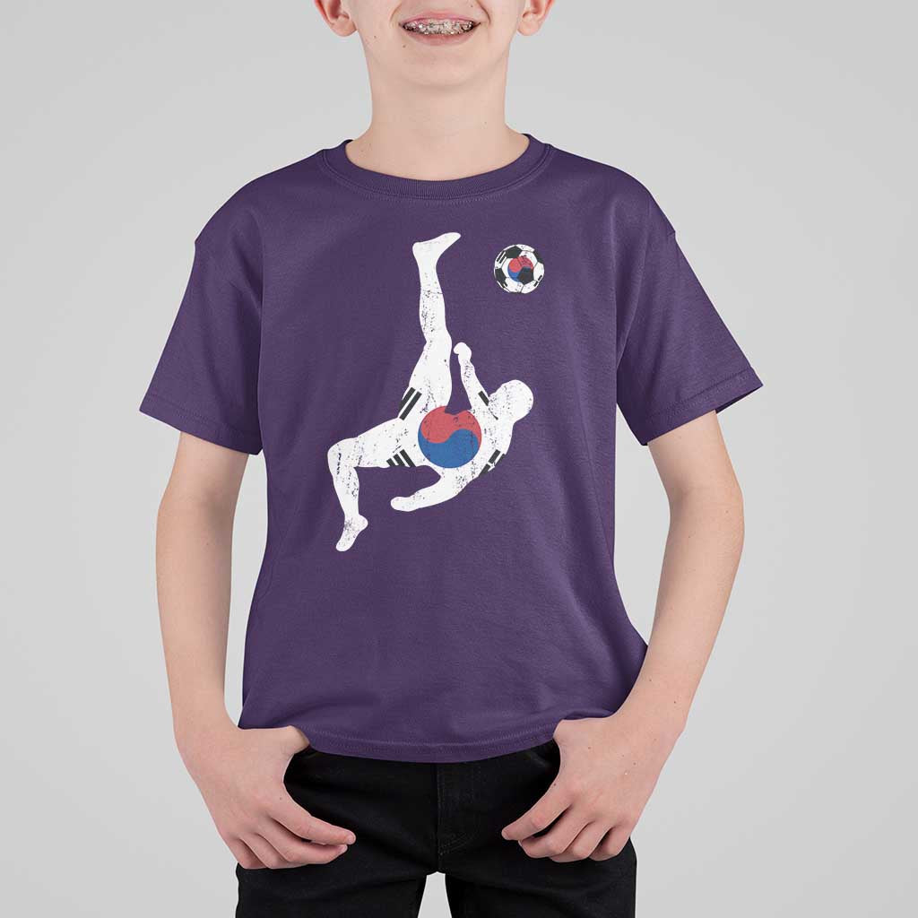 South Korea Soccer T Shirt For Kid Bicycle Kick Silhouette Korean Flag