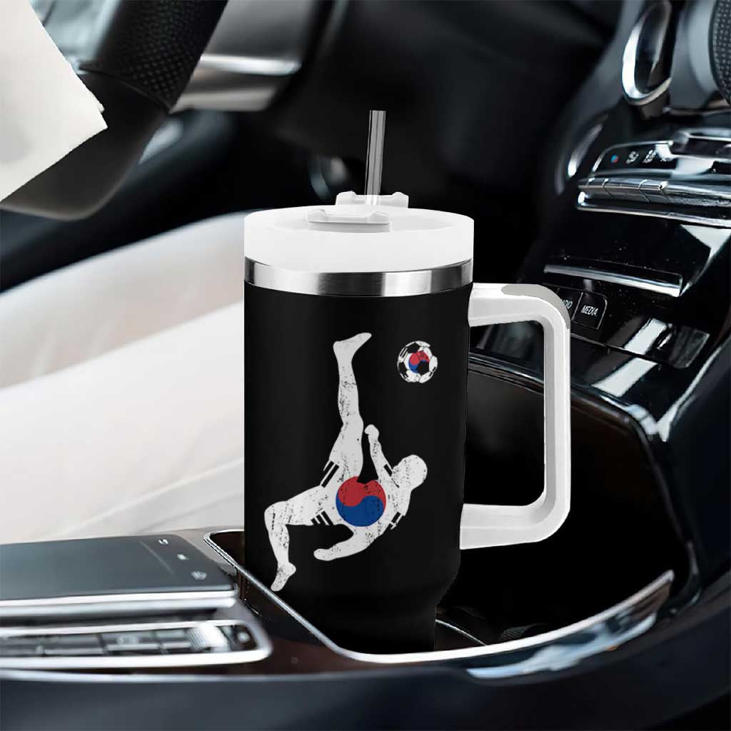 South Korea Soccer Tumbler With Handle Bicycle Kick Silhouette Korean Flag