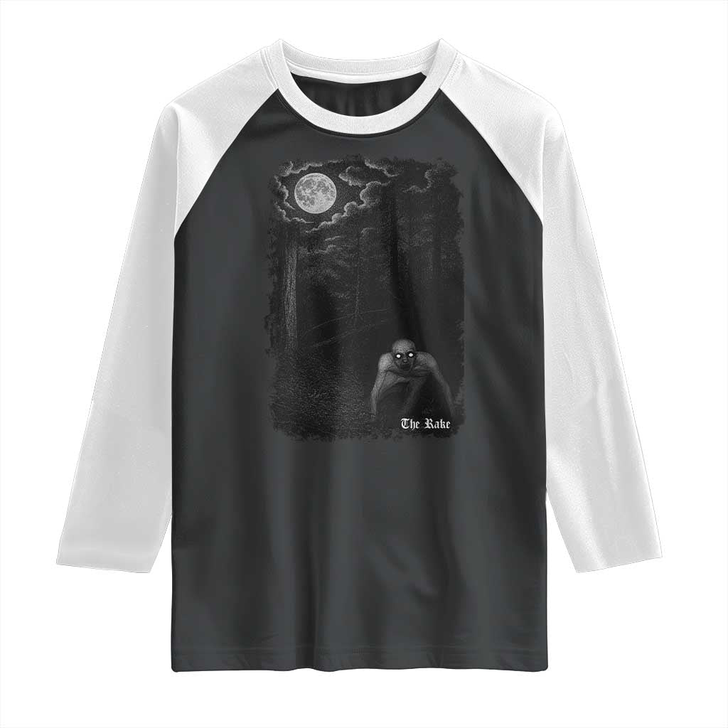 Rake Creepypasta Raglan Shirt Cryptid Series Cryptozoology Gift Creepy Horror Halloween - Wonder Print Shop