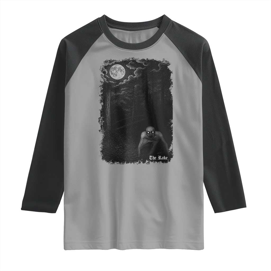 Rake Creepypasta Raglan Shirt Cryptid Series Cryptozoology Gift Creepy Horror Halloween - Wonder Print Shop
