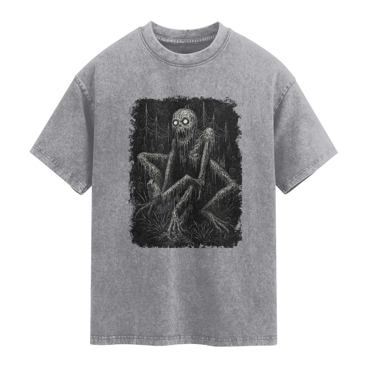 Creepy Rake Washed Cotton T-Shirt Creepypasta Cryptid Series Alt Goth Grunge Horror Aesthetic