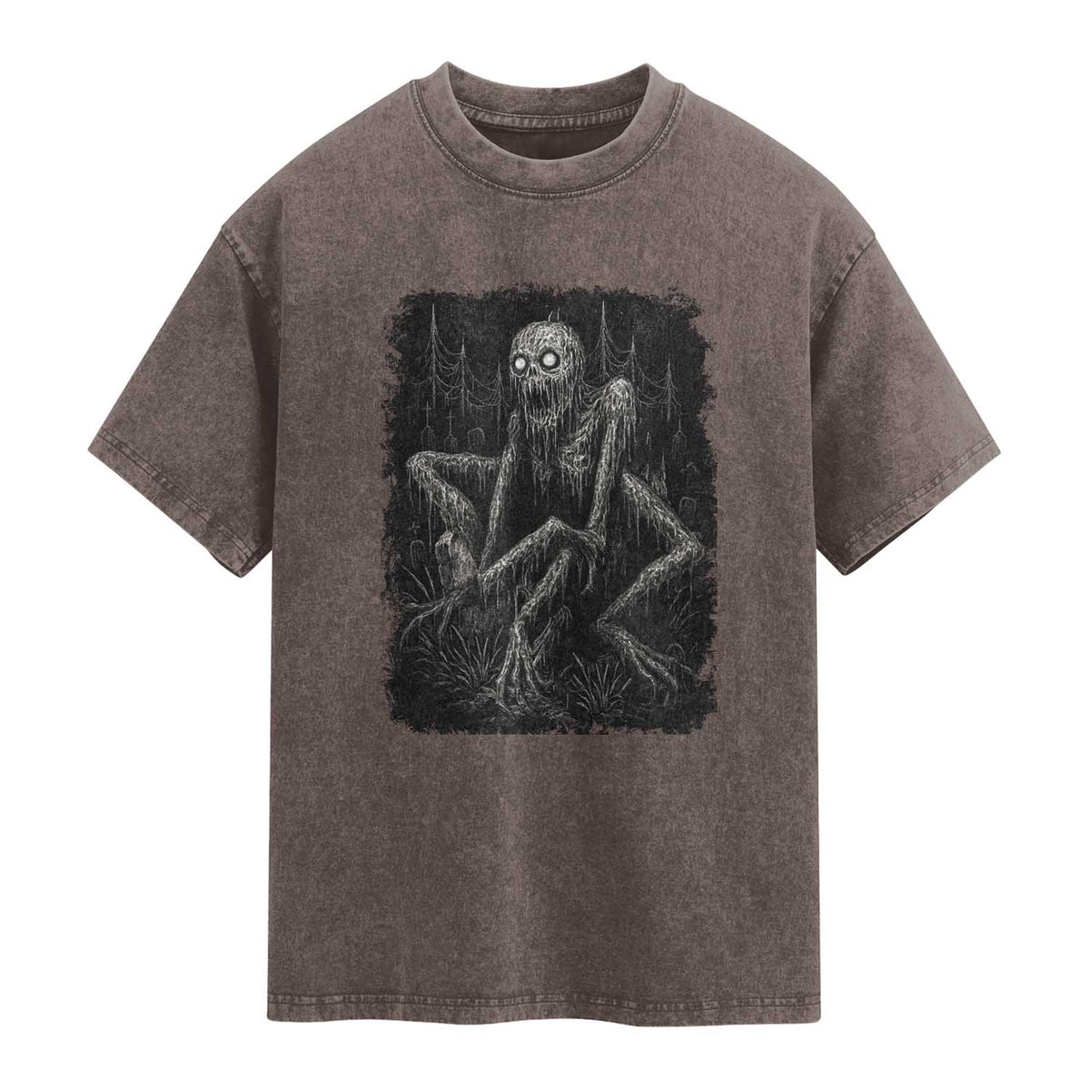 Creepy Rake Washed Cotton T-Shirt Creepypasta Cryptid Series Alt Goth Grunge Horror Aesthetic