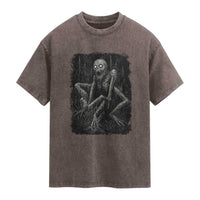Creepy Rake Washed Cotton T-Shirt Creepypasta Cryptid Series Alt Goth Grunge Horror Aesthetic