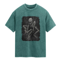 Creepy Rake Washed Cotton T-Shirt Creepypasta Cryptid Series Alt Goth Grunge Horror Aesthetic