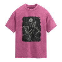 Creepy Rake Washed Cotton T-Shirt Creepypasta Cryptid Series Alt Goth Grunge Horror Aesthetic