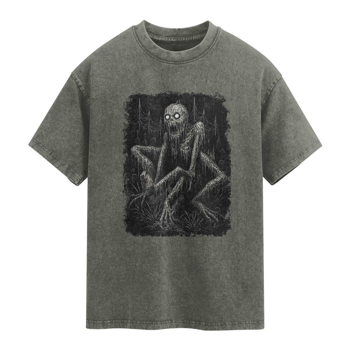 Creepy Rake Washed Cotton T-Shirt Creepypasta Cryptid Series Alt Goth Grunge Horror Aesthetic