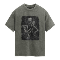 Creepy Rake Washed Cotton T-Shirt Creepypasta Cryptid Series Alt Goth Grunge Horror Aesthetic