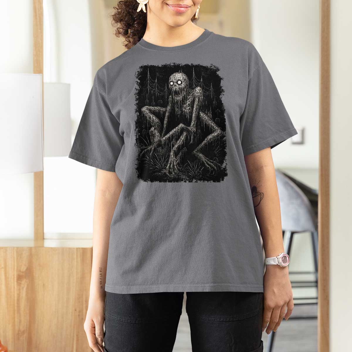 Creepy Rake T Shirt For Women Creepypasta Cryptid Series Alt Goth Grunge Horror Aesthetic - Wonder Print Shop