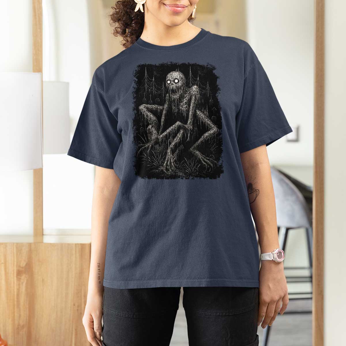 Creepy Rake T Shirt For Women Creepypasta Cryptid Series Alt Goth Grunge Horror Aesthetic - Wonder Print Shop