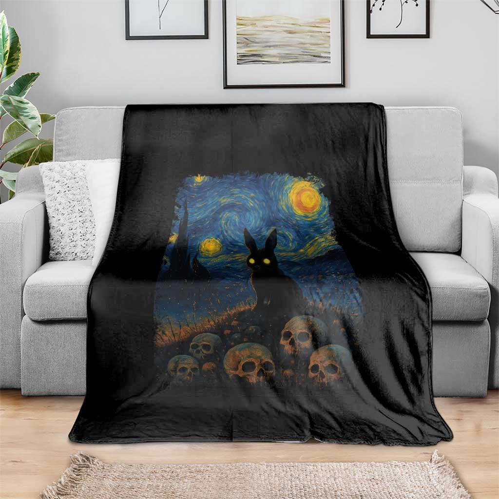 Creepy Cute Bunny Rabbits Throw Blanket Alt Goth Grunge Dark Horror Starry Night Van Gogh Aesthetic