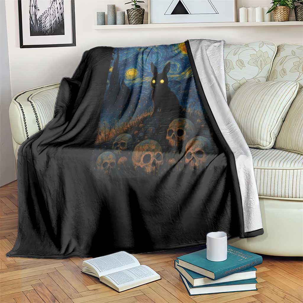Creepy Cute Bunny Rabbits Throw Blanket Alt Goth Grunge Dark Horror Starry Night Van Gogh Aesthetic