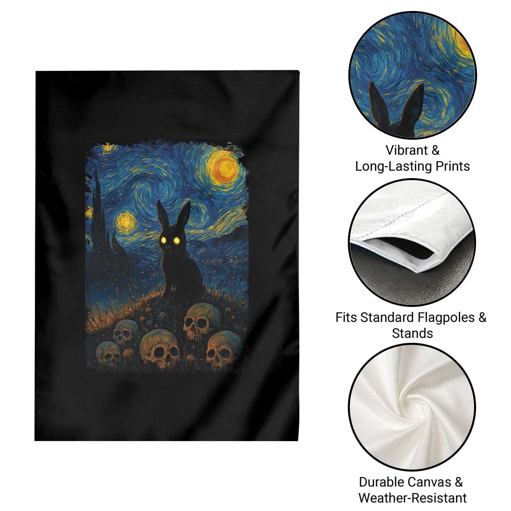 Creepy Cute Bunny Rabbits Garden Flag Alt Goth Grunge Dark Horror Starry Night Van Gogh Aesthetic