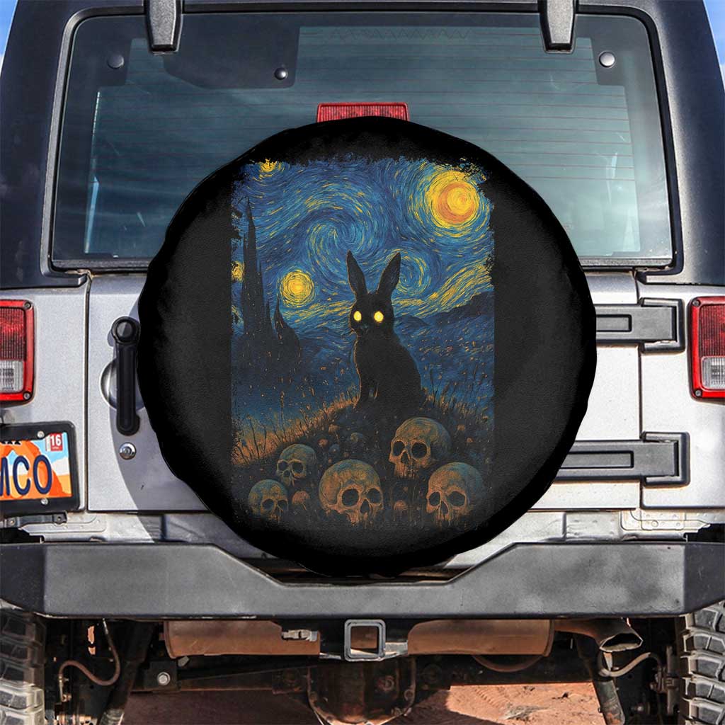 Creepy Cute Bunny Rabbits Spare Tire Cover Alt Goth Grunge Dark Horror Starry Night Van Gogh Aesthetic