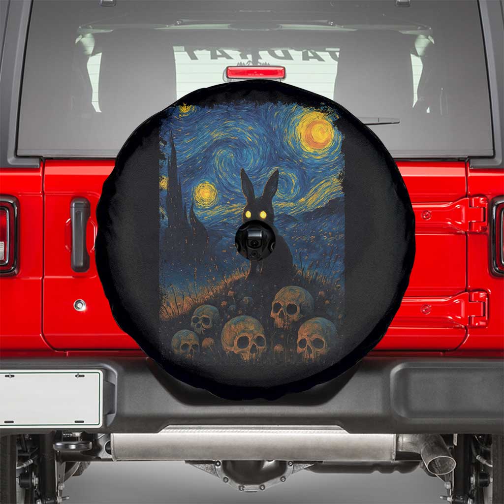 Creepy Cute Bunny Rabbits Spare Tire Cover Alt Goth Grunge Dark Horror Starry Night Van Gogh Aesthetic