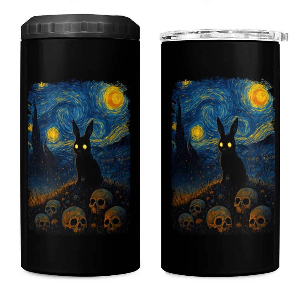 Creepy Cute Bunny Rabbits 4 in 1 Can Cooler Tumbler Alt Goth Grunge Dark Horror Starry Night Van Gogh Aesthetic
