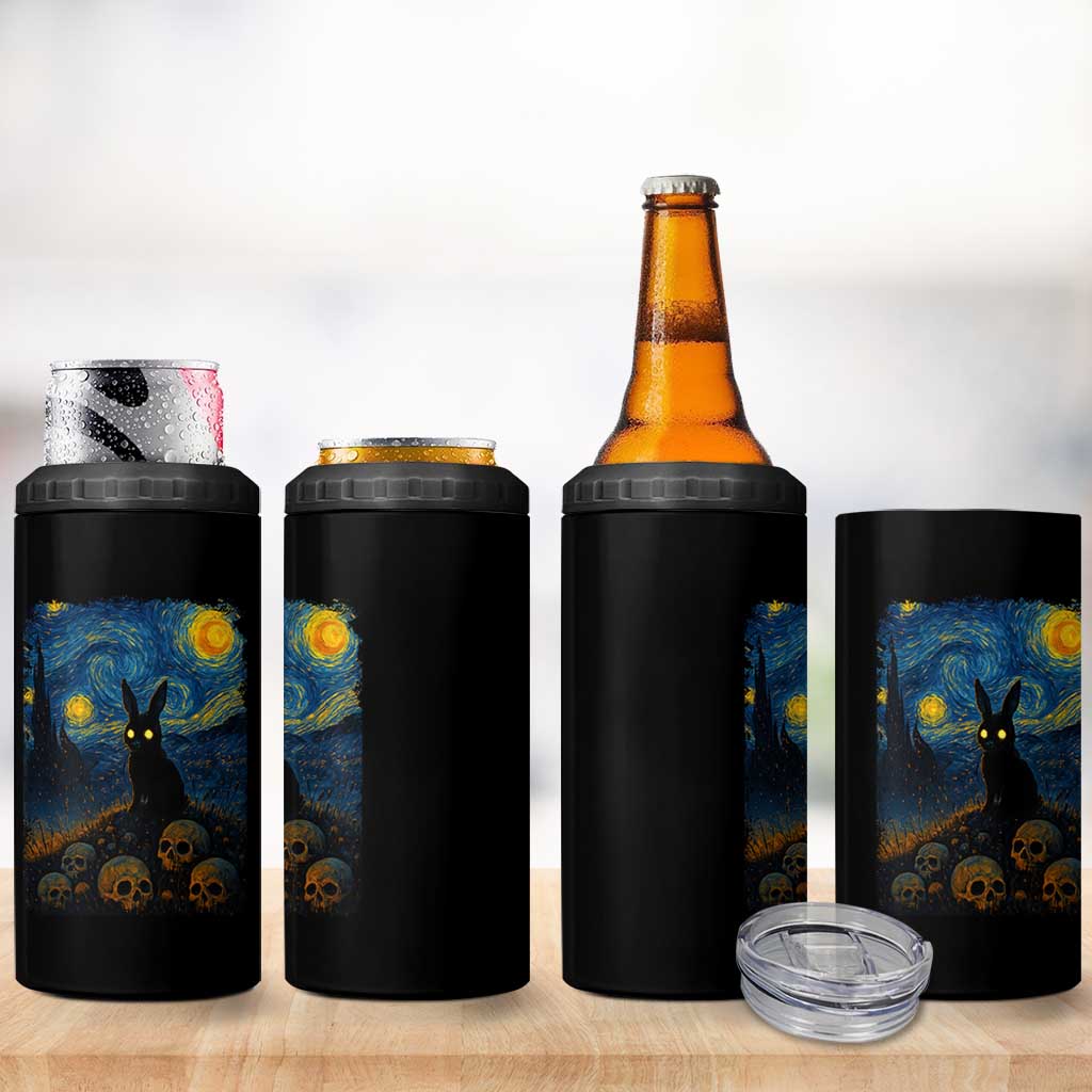 Creepy Cute Bunny Rabbits 4 in 1 Can Cooler Tumbler Alt Goth Grunge Dark Horror Starry Night Van Gogh Aesthetic