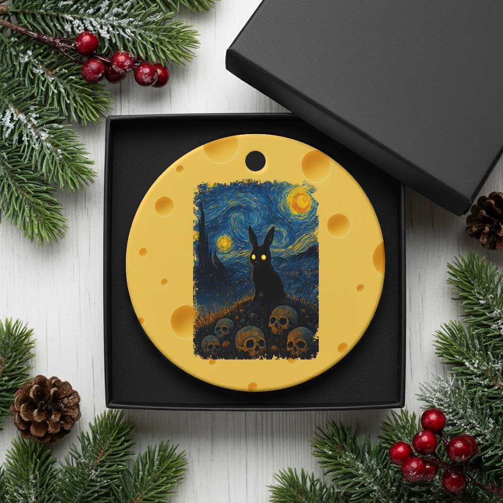Creepy Cute Bunny Rabbits Ceramic Ornament Alt Goth Grunge Dark Horror Starry Night Van Gogh Aesthetic