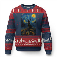 Creepy Cute Bunny Rabbits Ugly Christmas Sweater Alt Goth Grunge Dark Horror Starry Night Van Gogh Aesthetic