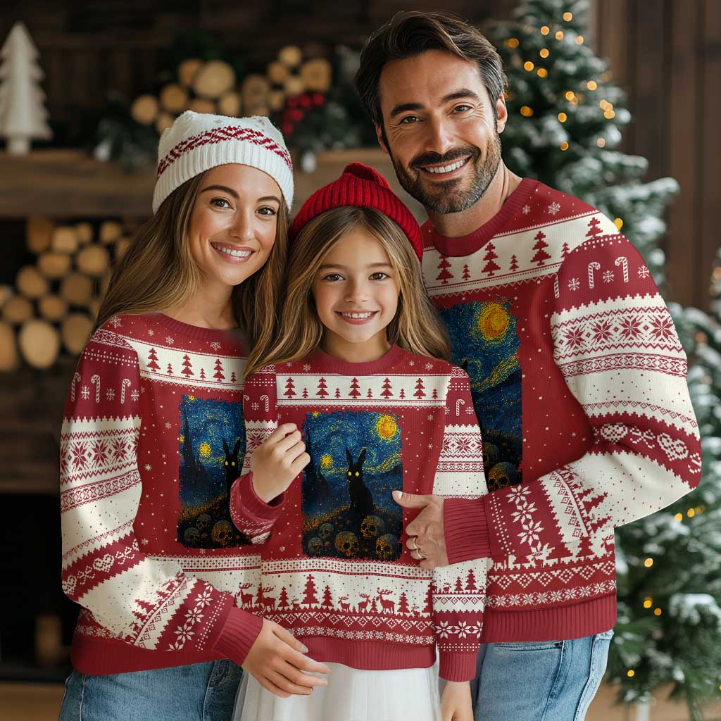 Creepy Cute Bunny Rabbits Ugly Christmas Sweater Alt Goth Grunge Dark Horror Starry Night Van Gogh Aesthetic