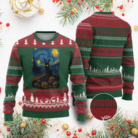 Creepy Cute Bunny Rabbits Ugly Christmas Sweater Alt Goth Grunge Dark Horror Starry Night Van Gogh Aesthetic