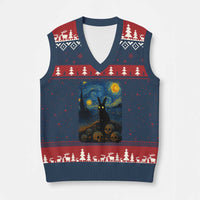 Creepy Cute Bunny Rabbits V-Neck Knit Sweater Vest Alt Goth Grunge Dark Horror Starry Night Van Gogh Aesthetic