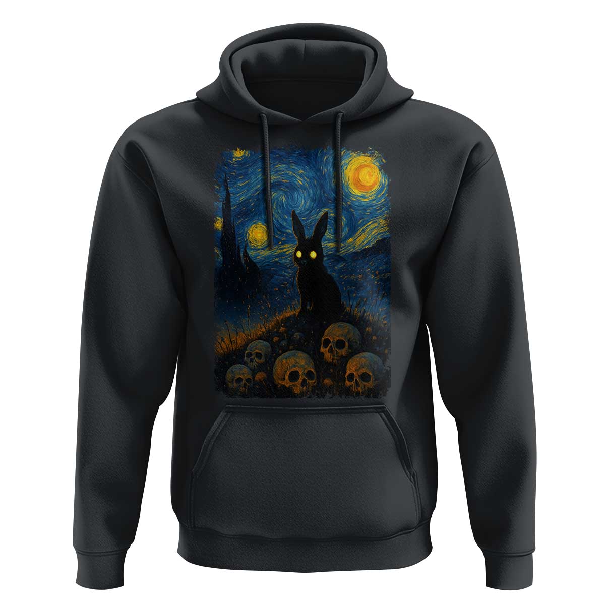 Creepy Cute Bunny Rabbits Hoodie Alt Goth Grunge Dark Horror Starry Night Van Gogh Aesthetic