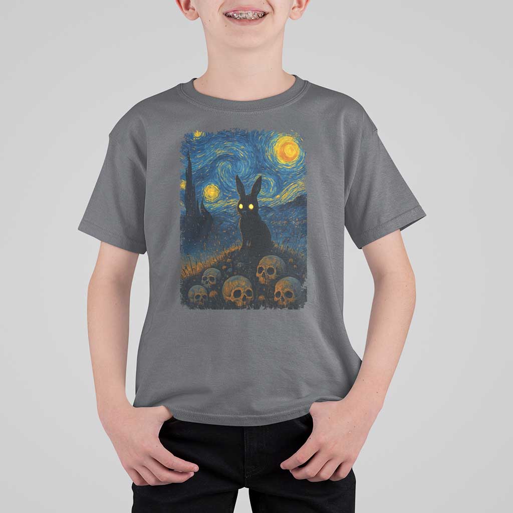 Creepy Cute Bunny Rabbits T Shirt For Kid Alt Goth Grunge Dark Horror Starry Night Van Gogh Aesthetic