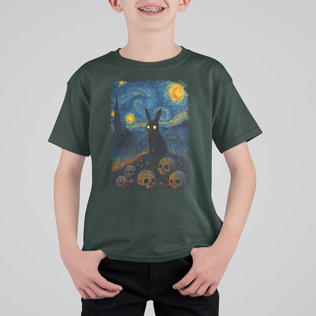 Creepy Cute Bunny Rabbits T Shirt For Kid Alt Goth Grunge Dark Horror Starry Night Van Gogh Aesthetic