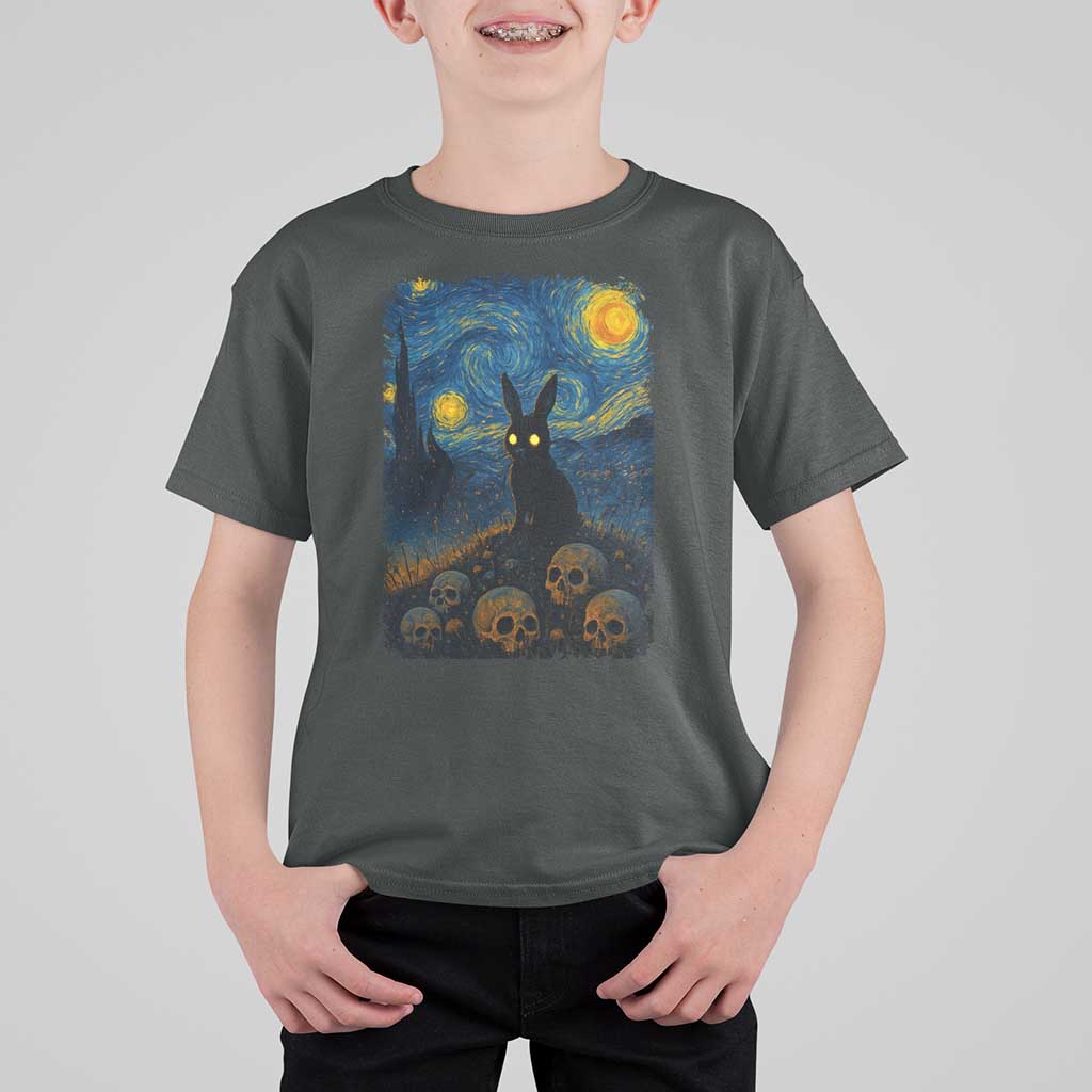 Creepy Cute Bunny Rabbits T Shirt For Kid Alt Goth Grunge Dark Horror Starry Night Van Gogh Aesthetic