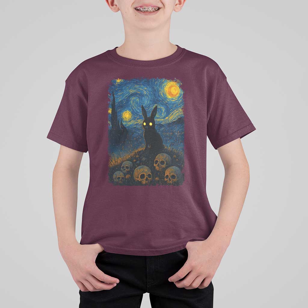 Creepy Cute Bunny Rabbits T Shirt For Kid Alt Goth Grunge Dark Horror Starry Night Van Gogh Aesthetic