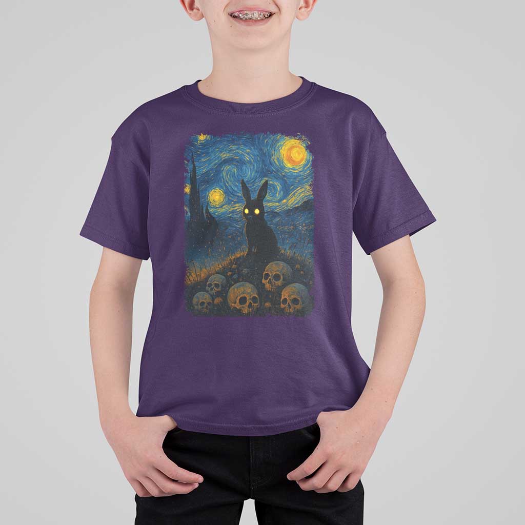 Creepy Cute Bunny Rabbits T Shirt For Kid Alt Goth Grunge Dark Horror Starry Night Van Gogh Aesthetic