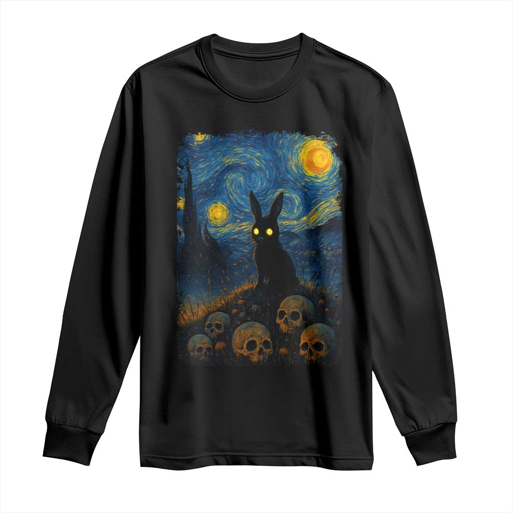 Creepy Cute Bunny Rabbits Long Sleeve Shirt Alt Goth Grunge Dark Horror Starry Night Van Gogh Aesthetic