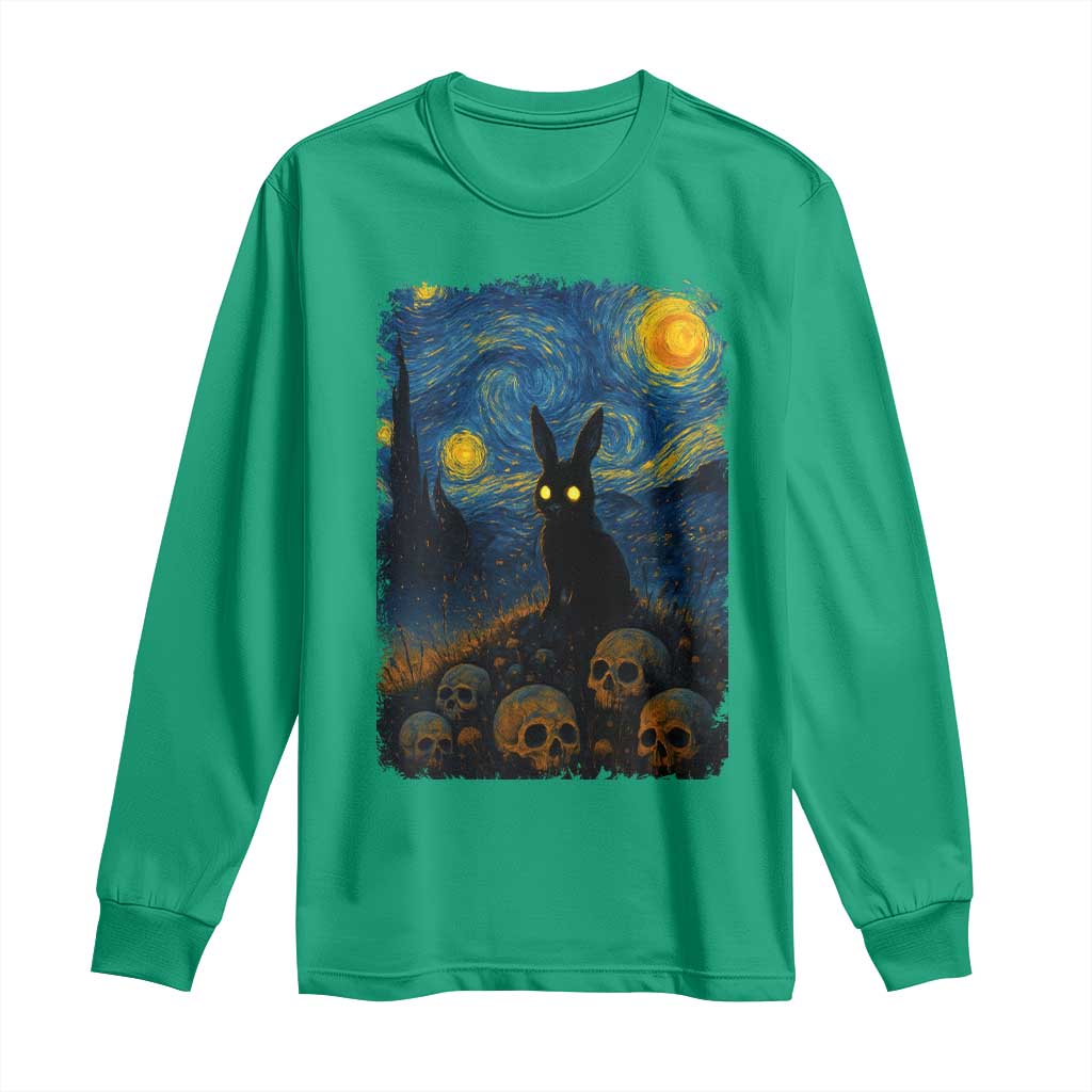 Creepy Cute Bunny Rabbits Long Sleeve Shirt Alt Goth Grunge Dark Horror Starry Night Van Gogh Aesthetic