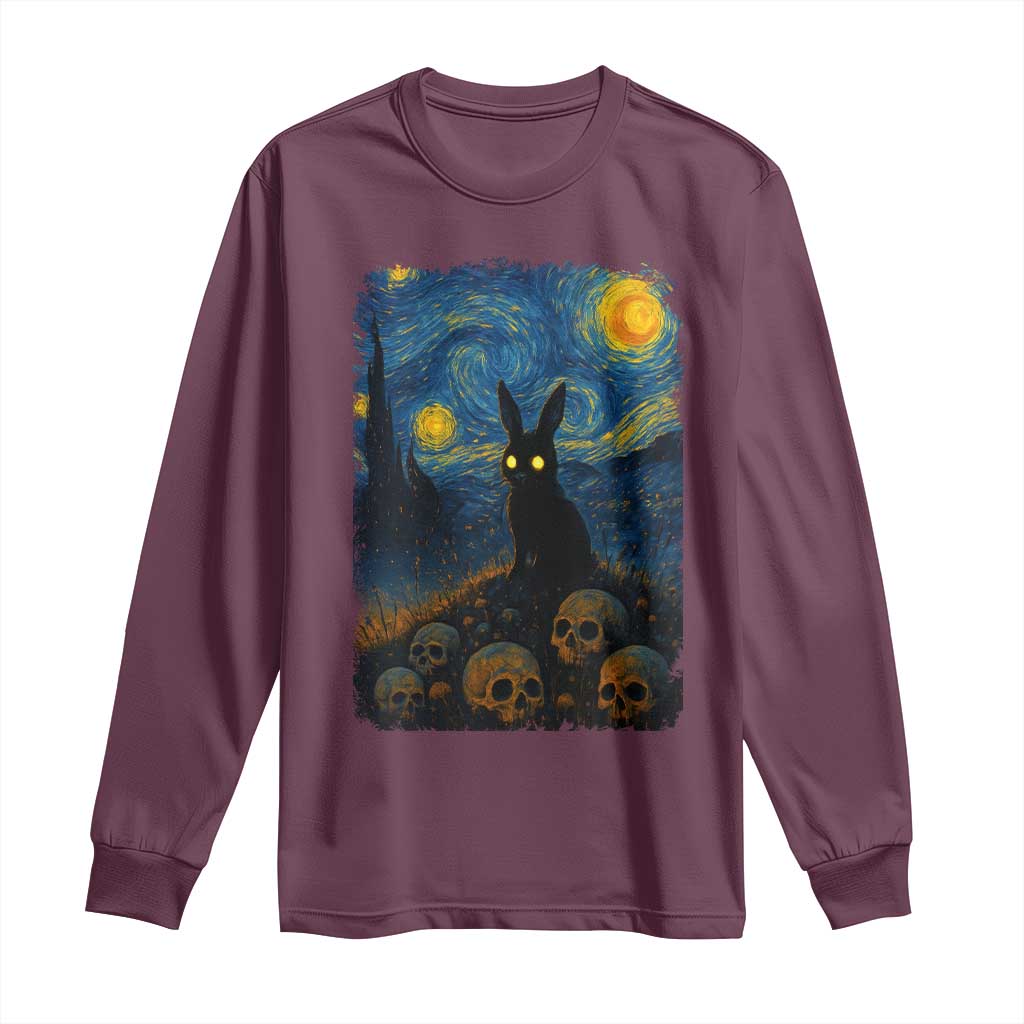 Creepy Cute Bunny Rabbits Long Sleeve Shirt Alt Goth Grunge Dark Horror Starry Night Van Gogh Aesthetic