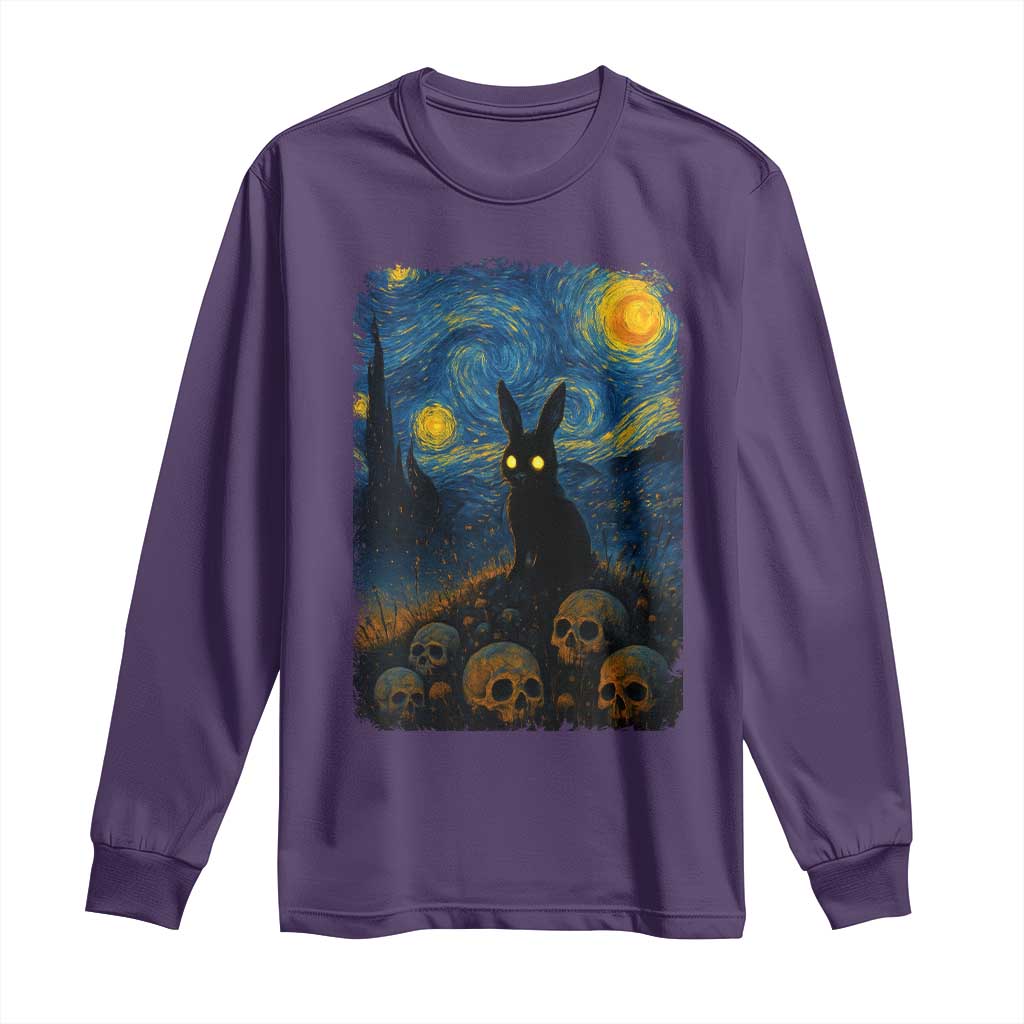 Creepy Cute Bunny Rabbits Long Sleeve Shirt Alt Goth Grunge Dark Horror Starry Night Van Gogh Aesthetic