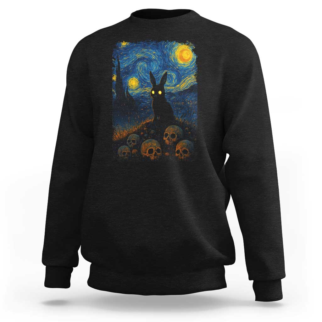 Creepy Cute Bunny Rabbits Sweatshirt Alt Goth Grunge Dark Horror Starry Night Van Gogh Aesthetic