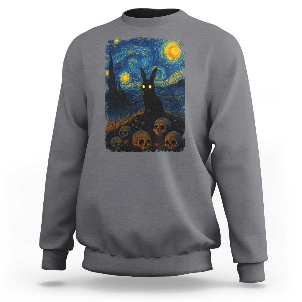 Creepy Cute Bunny Rabbits Sweatshirt Alt Goth Grunge Dark Horror Starry Night Van Gogh Aesthetic