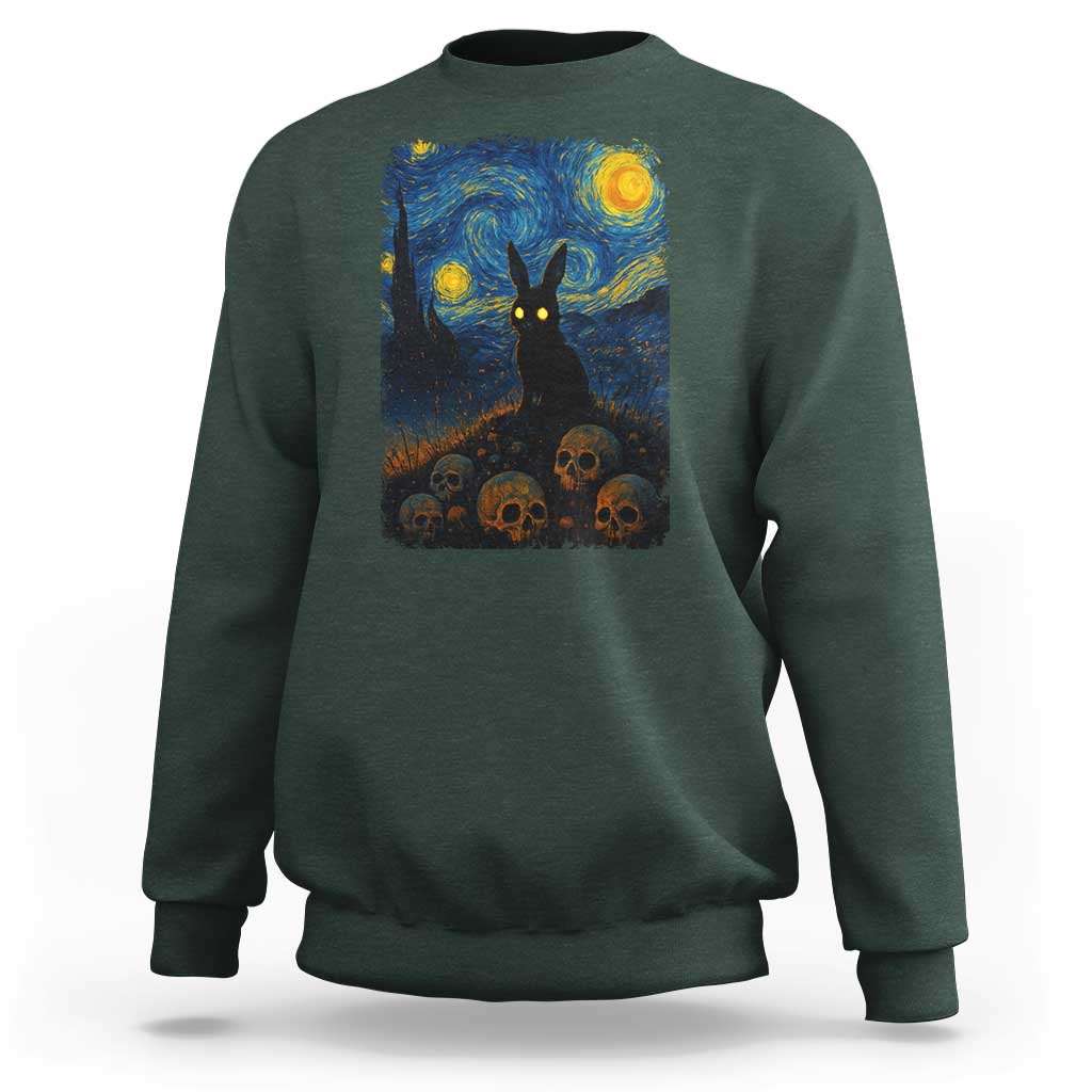 Creepy Cute Bunny Rabbits Sweatshirt Alt Goth Grunge Dark Horror Starry Night Van Gogh Aesthetic