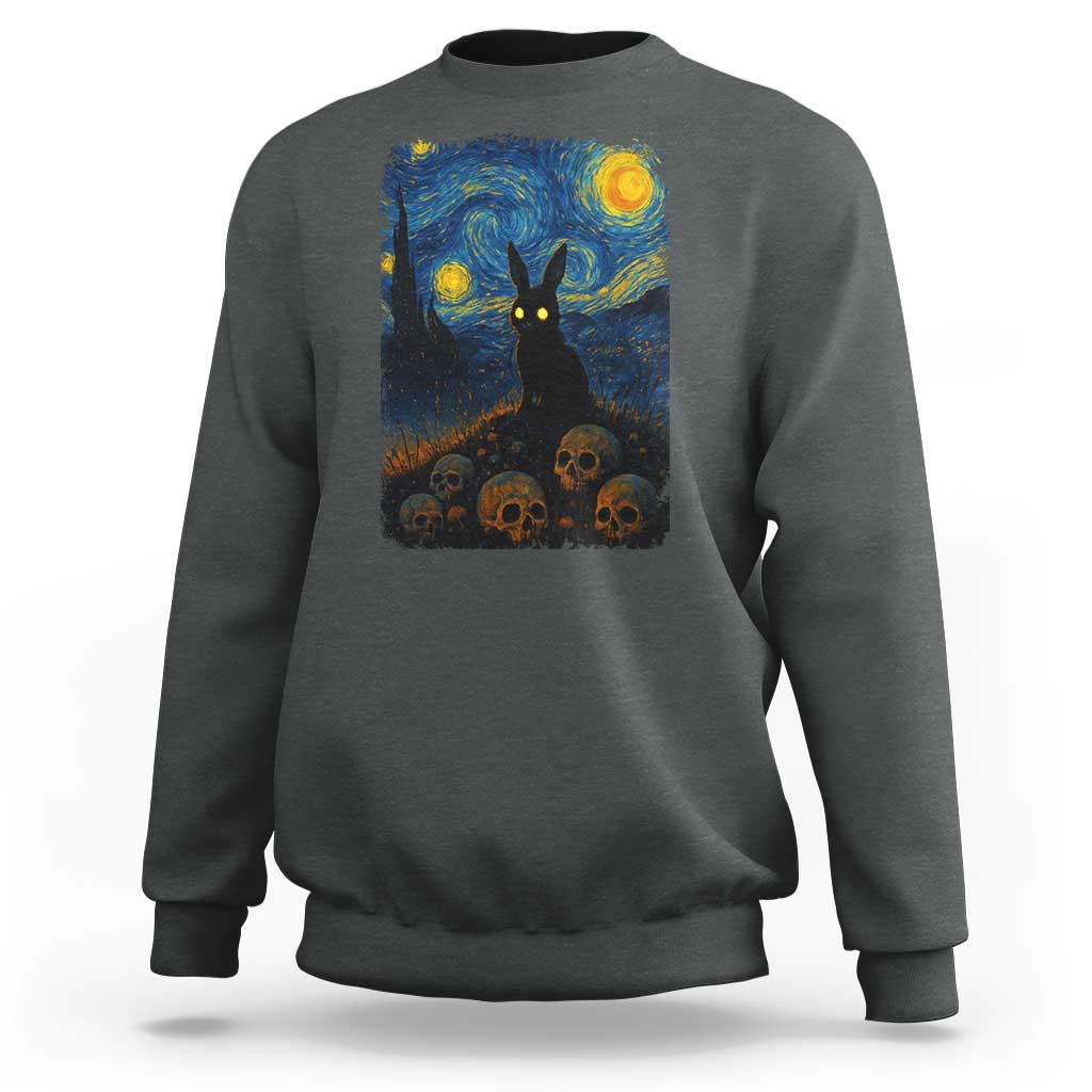 Creepy Cute Bunny Rabbits Sweatshirt Alt Goth Grunge Dark Horror Starry Night Van Gogh Aesthetic