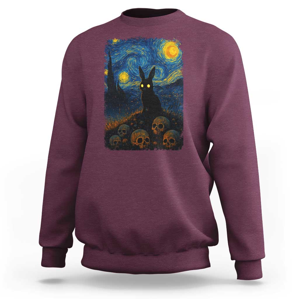 Creepy Cute Bunny Rabbits Sweatshirt Alt Goth Grunge Dark Horror Starry Night Van Gogh Aesthetic