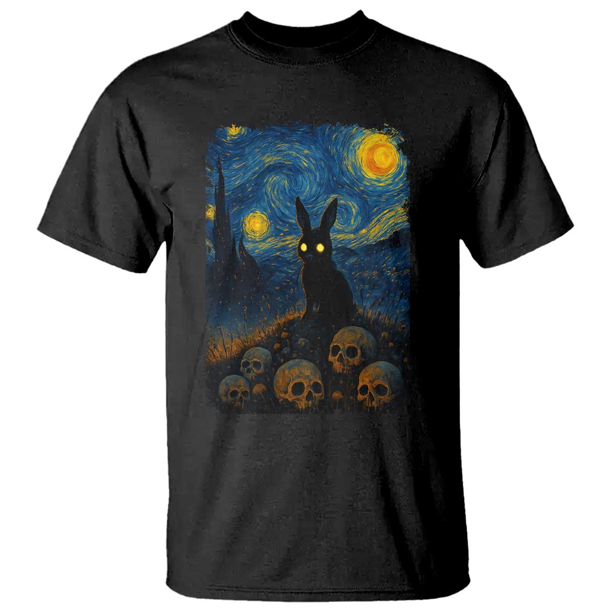 Creepy Cute Bunny Rabbits T Shirt Alt Goth Grunge Dark Horror Starry Night Van Gogh Aesthetic