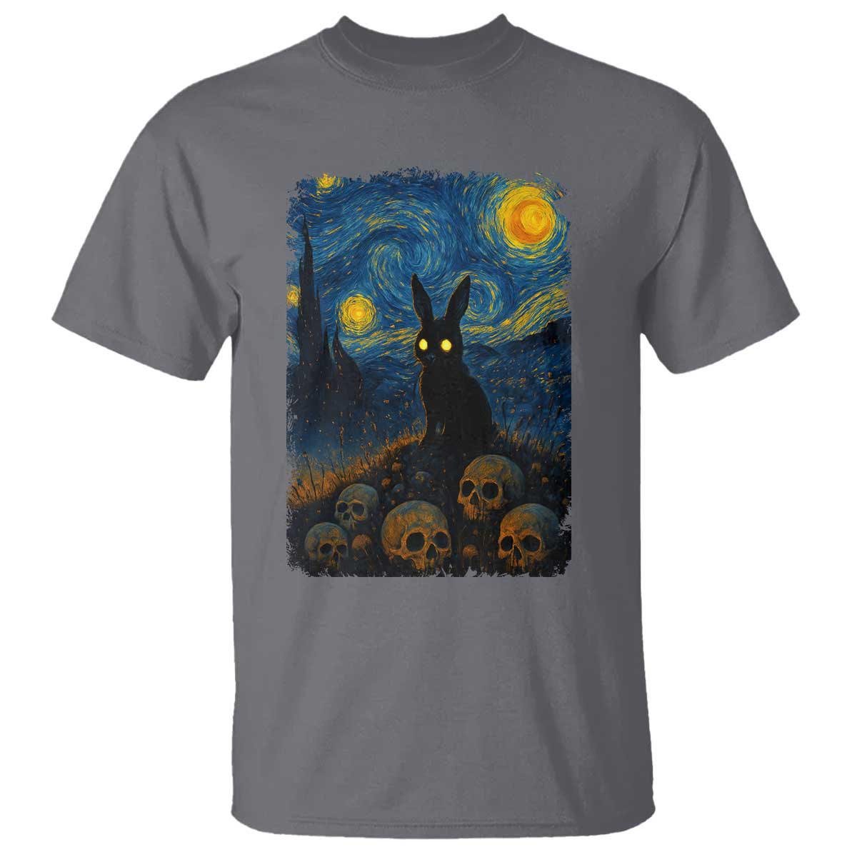 Creepy Cute Bunny Rabbits T Shirt Alt Goth Grunge Dark Horror Starry Night Van Gogh Aesthetic
