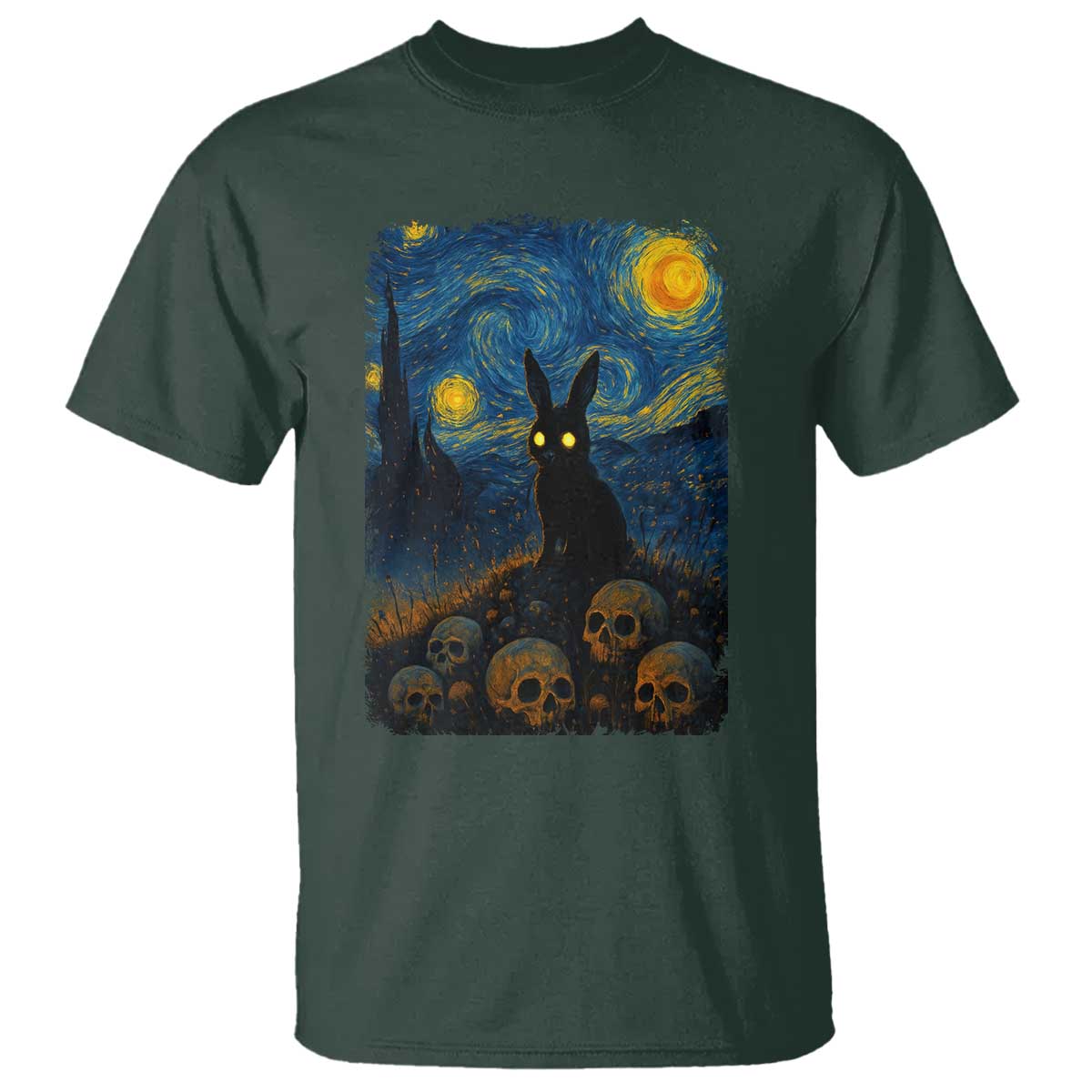Creepy Cute Bunny Rabbits T Shirt Alt Goth Grunge Dark Horror Starry Night Van Gogh Aesthetic