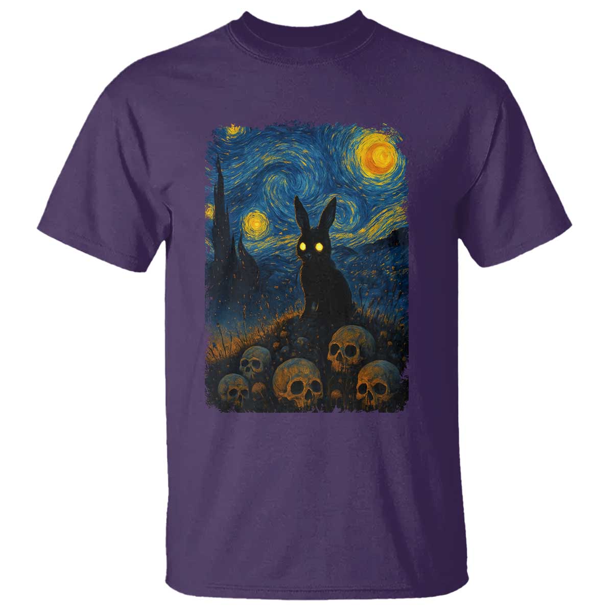 Creepy Cute Bunny Rabbits T Shirt Alt Goth Grunge Dark Horror Starry Night Van Gogh Aesthetic