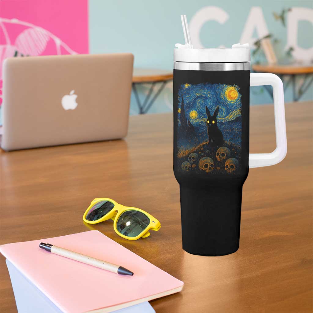 Creepy Cute Bunny Rabbits Tumbler With Handle Alt Goth Grunge Dark Horror Starry Night Van Gogh Aesthetic