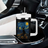 Creepy Cute Bunny Rabbits Tumbler With Handle Alt Goth Grunge Dark Horror Starry Night Van Gogh Aesthetic