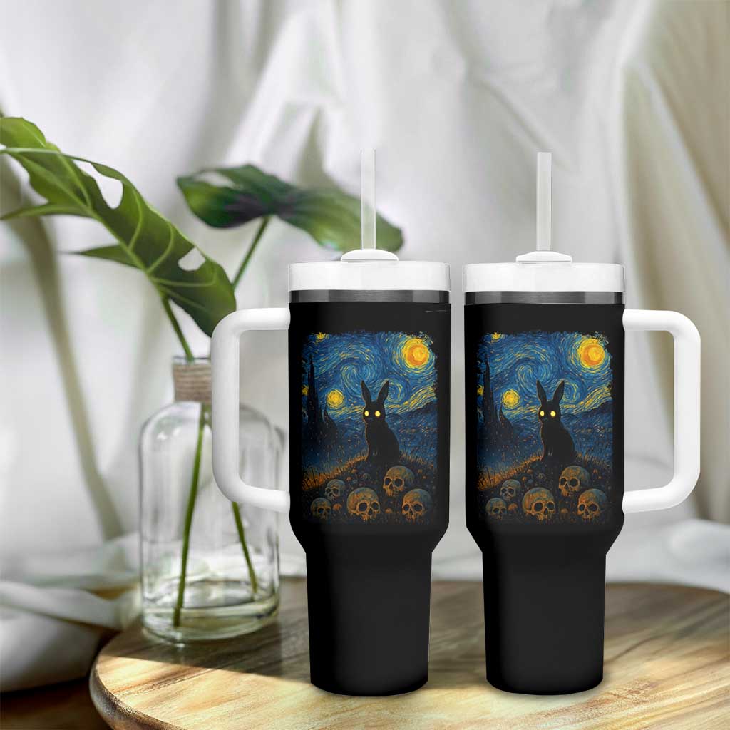 Creepy Cute Bunny Rabbits Tumbler With Handle Alt Goth Grunge Dark Horror Starry Night Van Gogh Aesthetic
